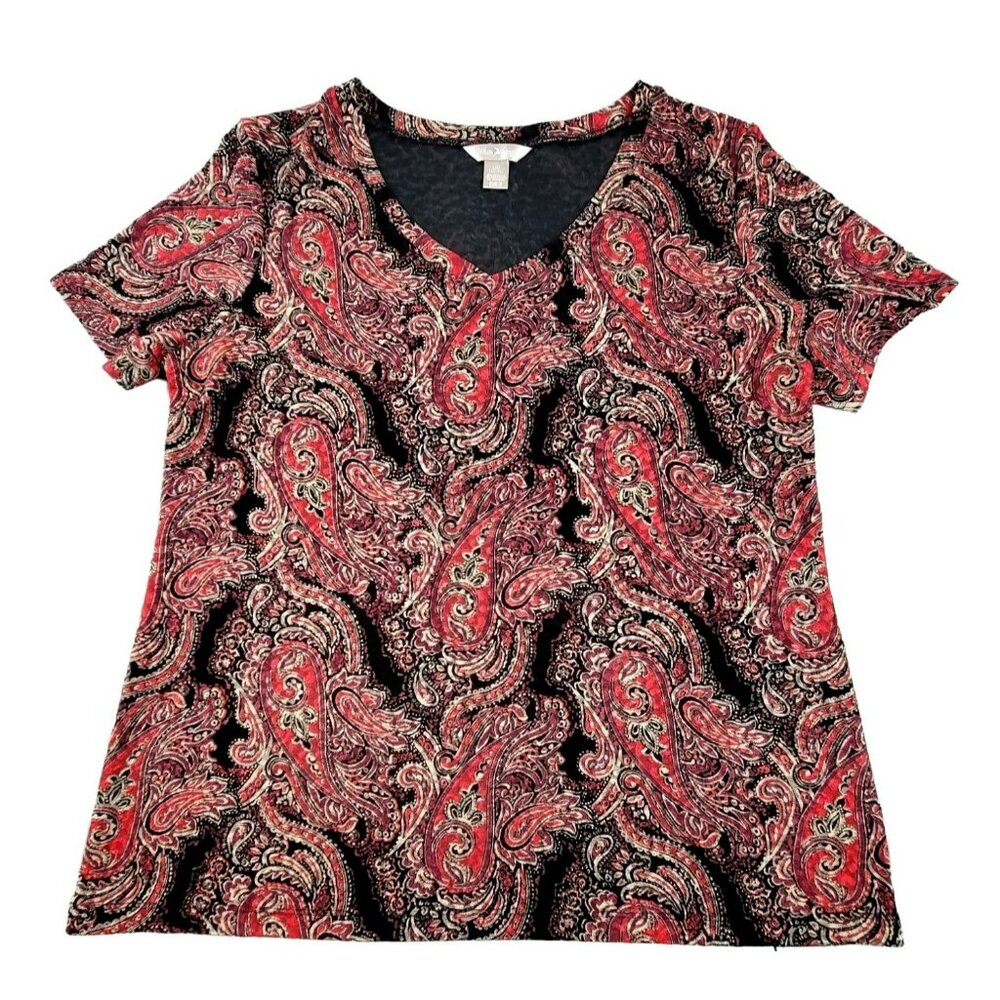 White Stag Womens Top Multi-Colored Dressy Blouse V-Neck size L (12-14)  JH1233